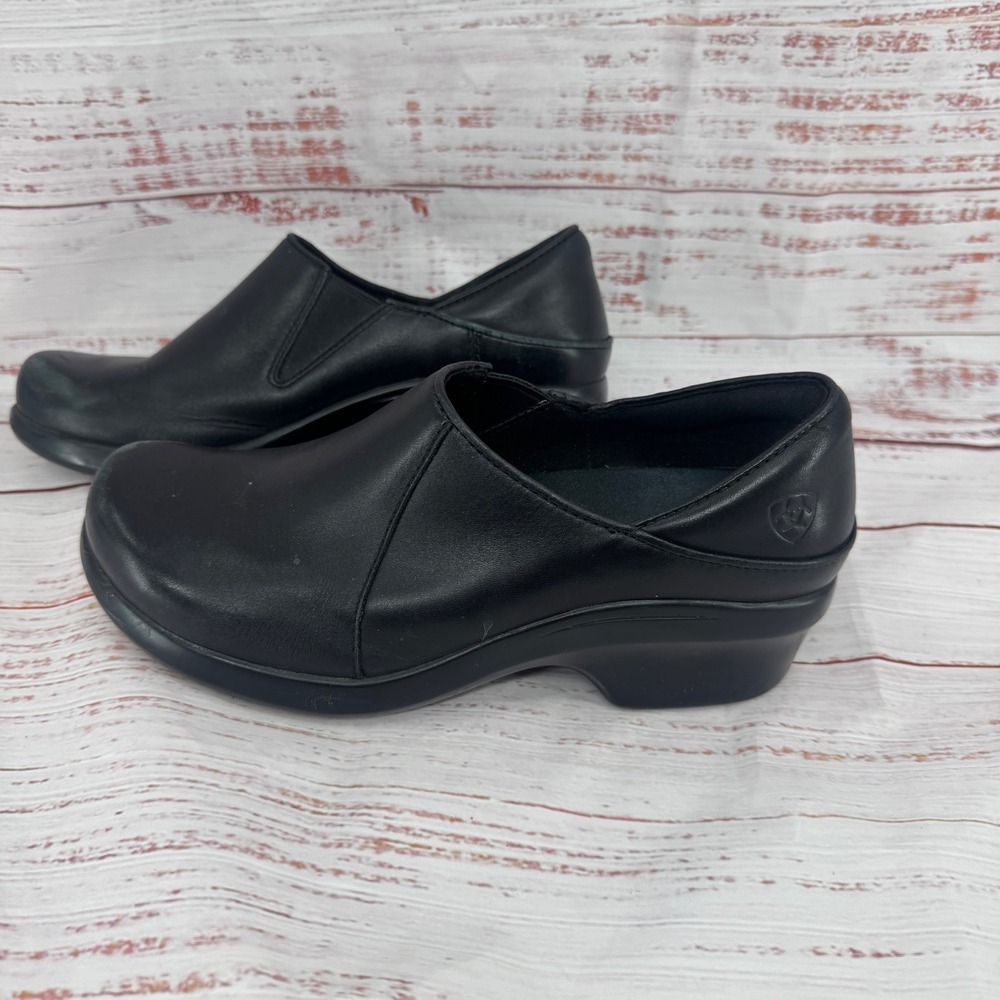 Ariat Work Black Leather Slip On Clogs Womens 9B Non‎ Slip Nurse Restaurant